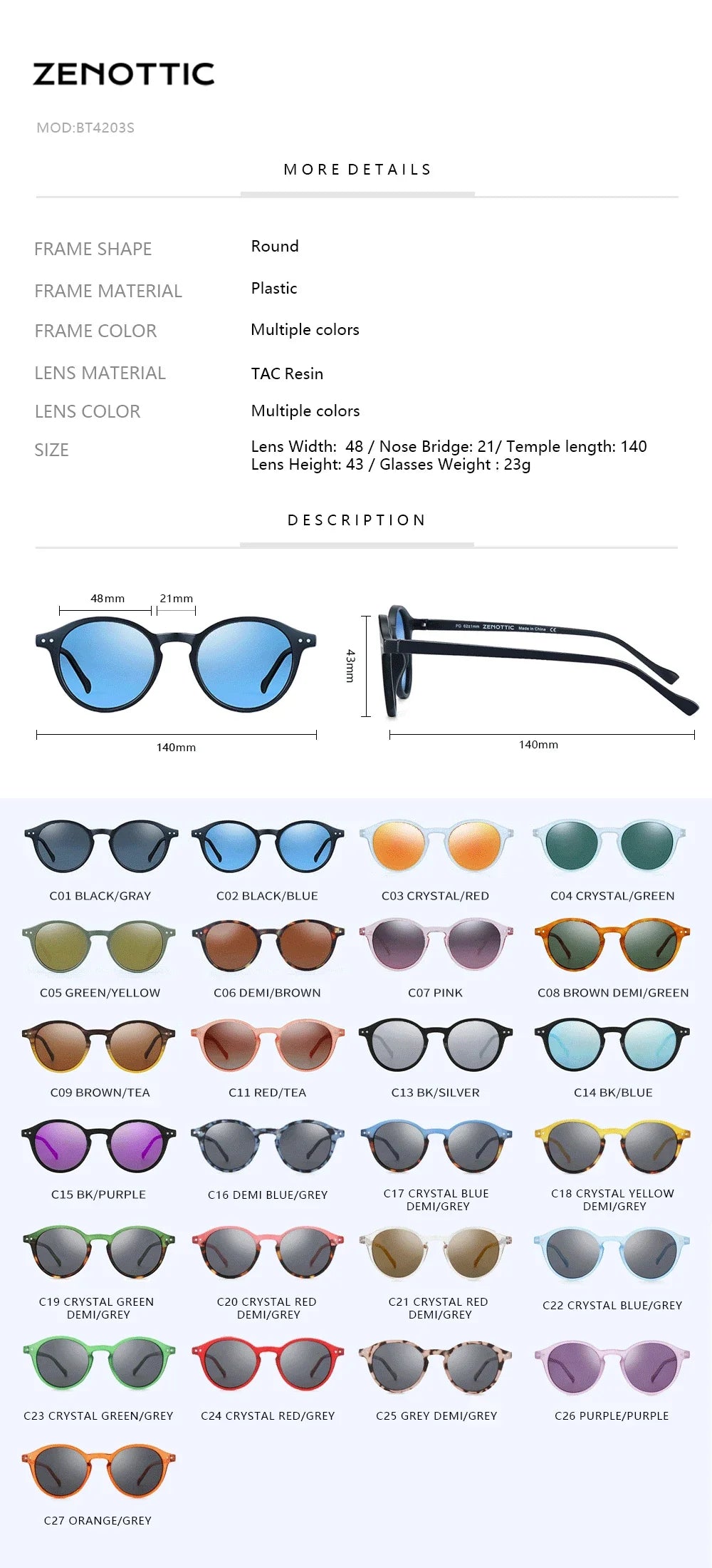 Small Round Sunglasses for Men Women Vintage Retro Polarized Circle Sun Glasses UV400 Protection