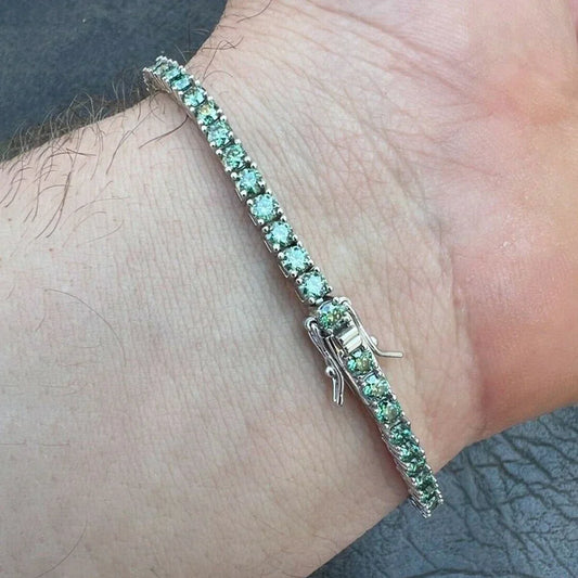 Bracelet tennis en moissanite verte certifiée pour femme en argent 925 plaqué or 18 carats 3/4/5/6,5 mm, bijoux fins