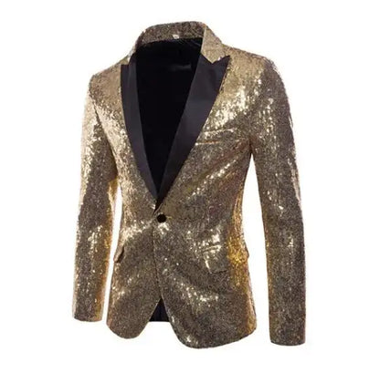 2026 Men's Suit Jacket, Shiny Sequin Stage Performance Coat, White Silver Blue Red Purple Blazers V-neck Single Button S-XXL