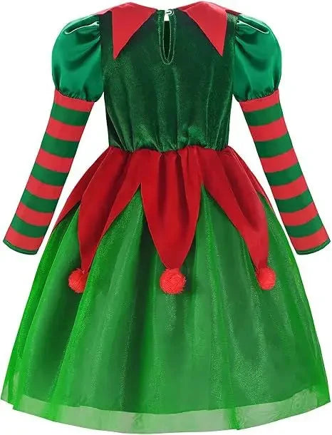 Boys Girls Elf Party Christmas Cosplay Costumes Elf Ear Role Play Set Xmas Hat Dress and Shoes Covers Stockings Kids Suit