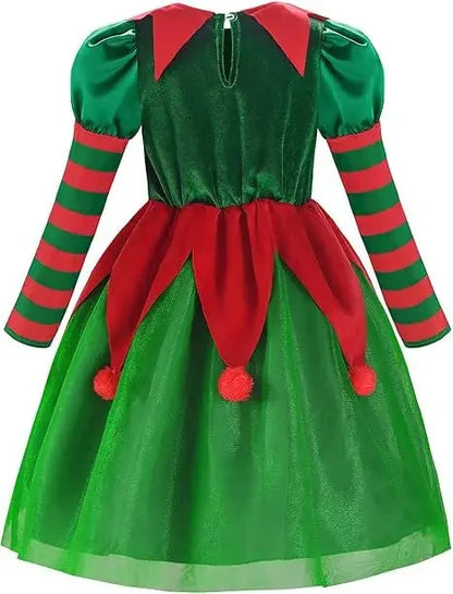 Boys Girls Elf Party Christmas Cosplay Costumes Elf Ear Role Play Set Xmas Hat Dress and Shoes Covers Stockings Kids Suit