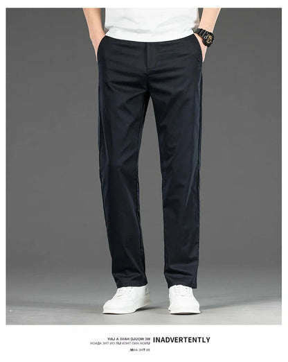 Spring Summer New Men's Casual Pants Thin Mulberry Silk Soft Business Casual Trousers Slim Straight Elastic Suit Pants Male