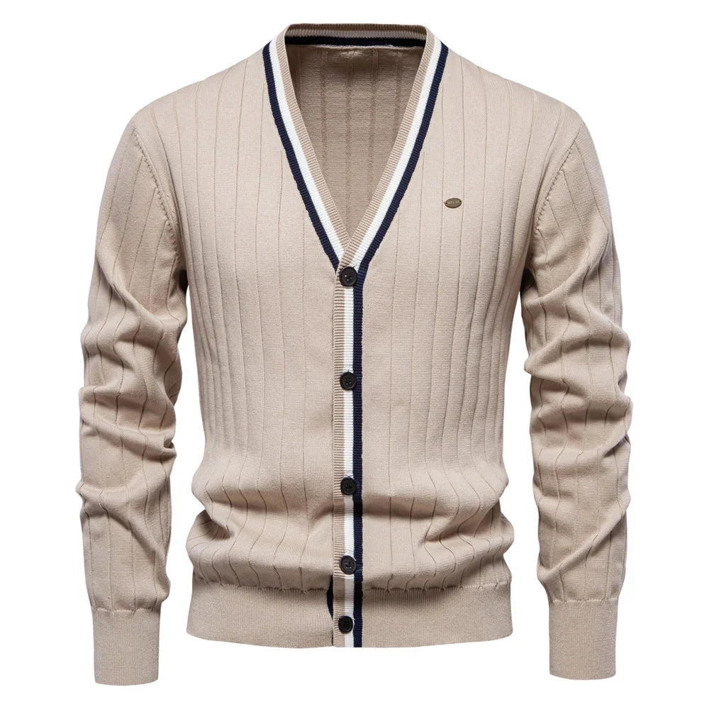 Brand Men's Cotton Cardigan Sweater V Neck Button-up Casual Youth Knit Sweaters for Men