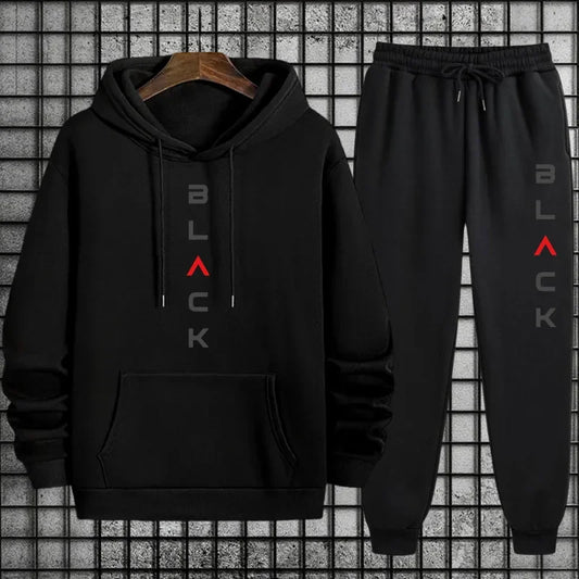 2025 New Arrival Men's Tracksuit Black Letter Print Sweatshirt + Pants Urban Causal Fashion Sportswear Fall/winter Sports Suit