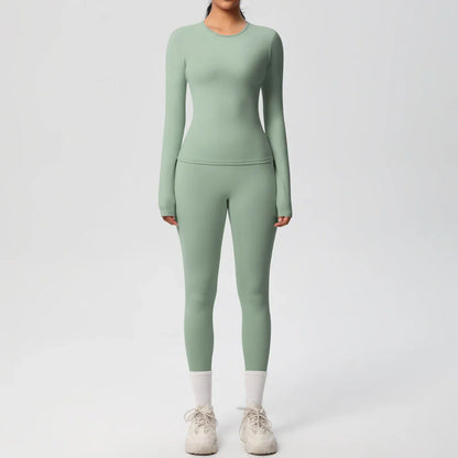 2 PCS Sportswear Yoga Set Gym Clothes Yoga Suits For Women Fitness Set Tracksuits Sports Long Sleeve Crop Top Gym Leggings