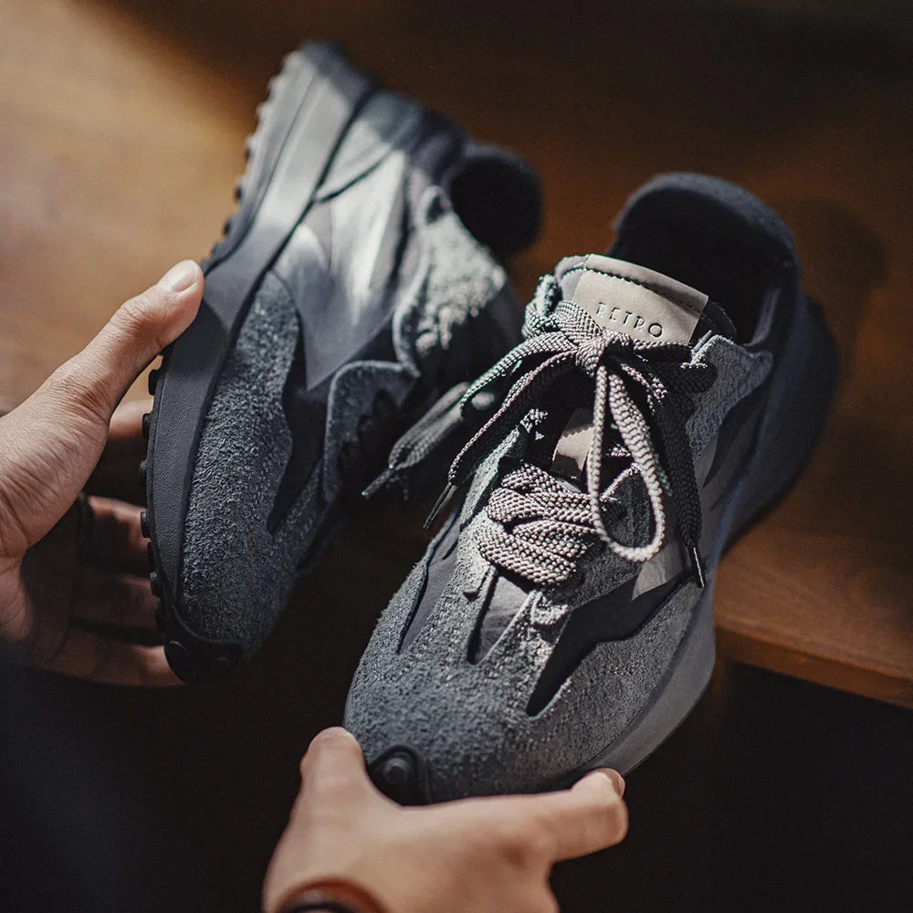 Spring Vintage Thick-soled Patchwork Black Sneakers Casual Breathable Jogging Shoes Low-top Lace-up Sporty Summer Shoes