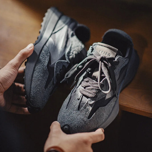 Spring Vintage Thick-soled Patchwork Black Sneakers Casual Breathable Jogging Shoes Low-top Lace-up Sporty Summer Shoes