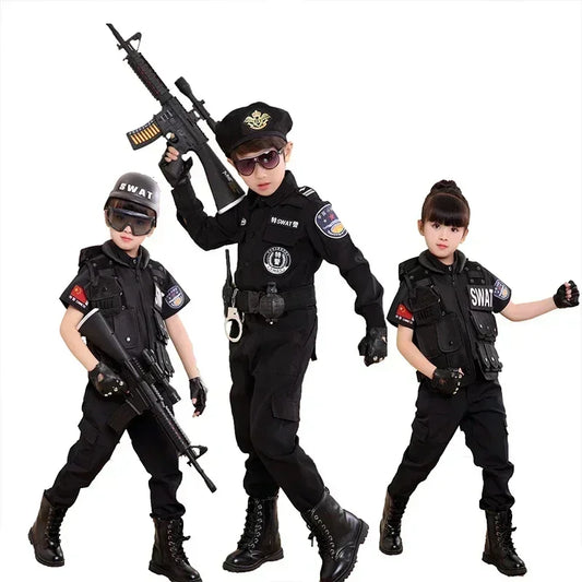 Nieuwe Cosplay Kids Politie Kostuums Kids Kerstfeest Carnaval Uniform Politie Halloween Jongens Leger Politie Kleding Cadeau Set