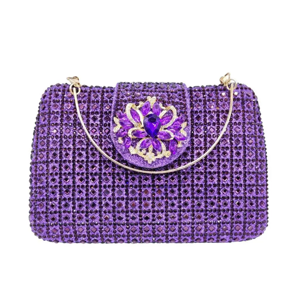 Sparkling Rhinestone Clutch Bag Lady Crystal Evening Purse Luxury Metal Handle Chain Handbag Wedding Party Dinner Diamond Bags