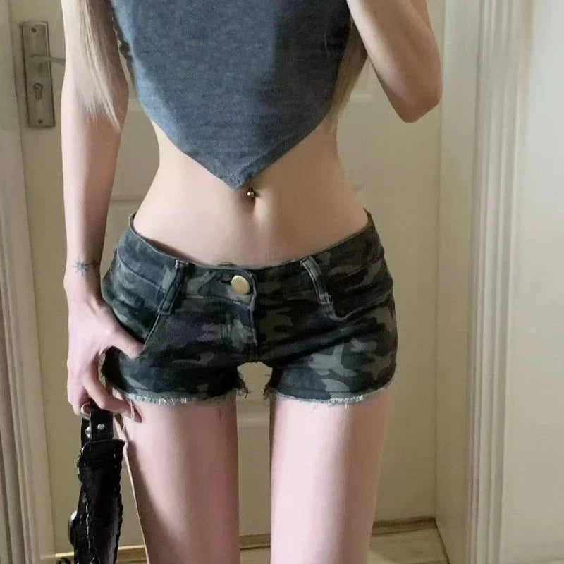Y2k Streetwear Harajuku E-girl Summer Women 2000s Grunge Kpop Japanese Gyaru Low Rise Jean Shorts Slim Denim Hot Pants Trashy