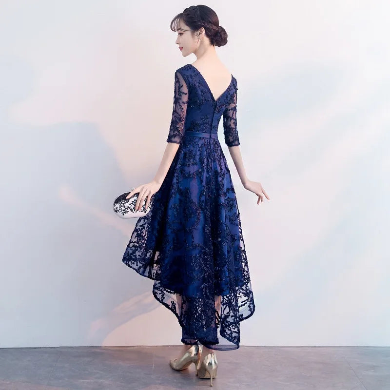 New 2026 Navy Blue Color V-Neck Formal Bridesmaid Dresses Half Sleeves Women Elegant Bride Gown Customized