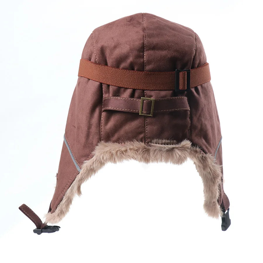 Retro Unisex Aviator Trapper Hat Faux Fur Thick Warm With Goggles Earflap Winter Cap For Cycling Outdoor Cold Protection
