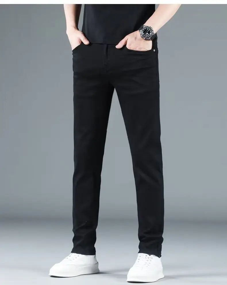 Korean Man Designer Clothes 2025 White Jeans Men Spring Autumn Printed Students Slim Stretch Pencil Pants Workwear Long Trousers