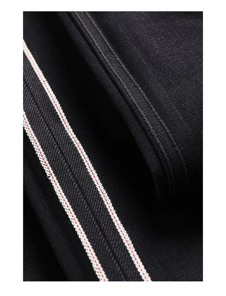 Black Men's Jeans Relaxed Fit 14.5oz Selvedge Denim Officer Trousers