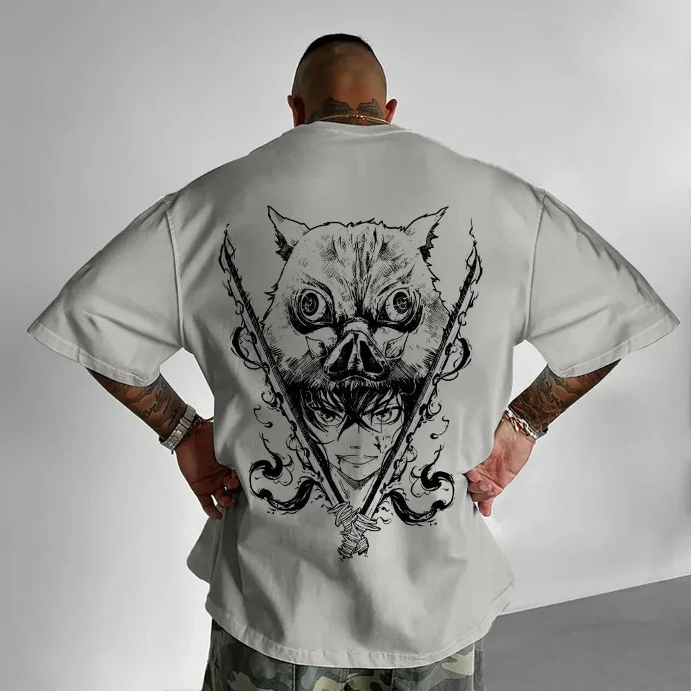 Demon Slayer Men's T-shirt Inosuke Hashibira Japan Anime Summer Boy Spring and Autumn Children's Short Sleeves Parent-Child Wear