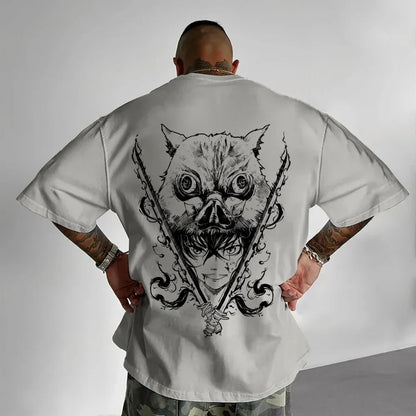 Demon Slayer Men's T-shirt Inosuke Hashibira Japan Anime Summer Boy Spring and Autumn Children's Short Sleeves Parent-Child Wear
