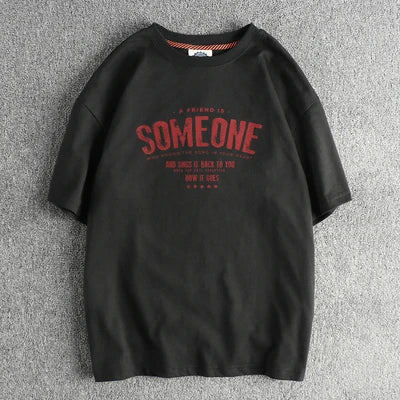 5110# Summer New American Retro Short Sleeve O-neck Letter Printed T-shirt Men's Simple 100% Cotton Old Washed Loose Casual Tops