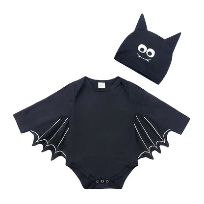 Halloween Baby Black Bat Costume Cosplay Romper Jumpsuit Infant Boys Girls Purim Party Carnival Fancy Dress Long Short Umorden