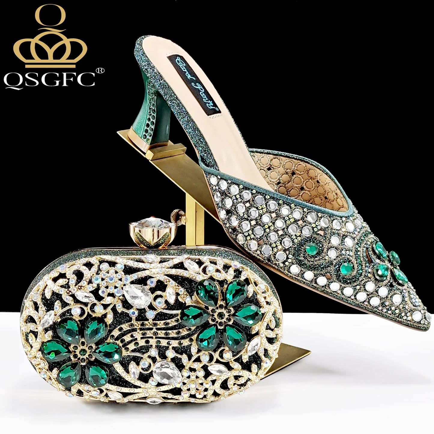 Nigerian Design Comfortable Women's Shoes with Diamond Oval Bag Women's High Heels for Party or Work