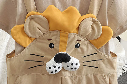 New Toddler Summer Baby Boys/Girls Clothes Children Solid T-Shirt+Cartoon Lion Bib Pants 2Pcs/Set Infant Kids Fashion Tracksuits