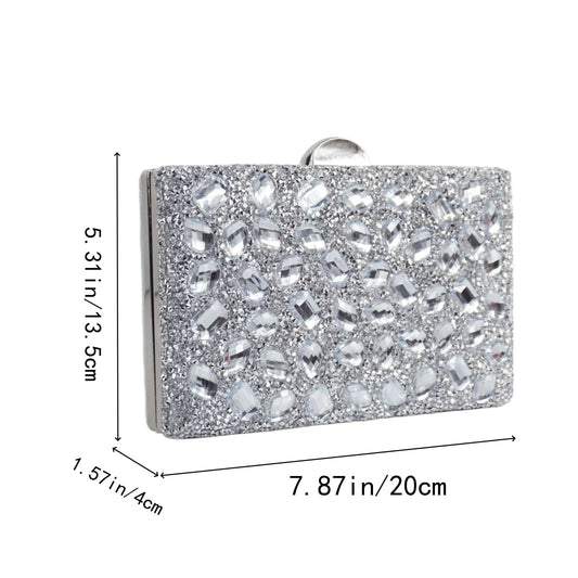 Ladies' high-end sparkling metal box shaped dinner bag, luxurious and fashionable metal strip decoration evening dress bag