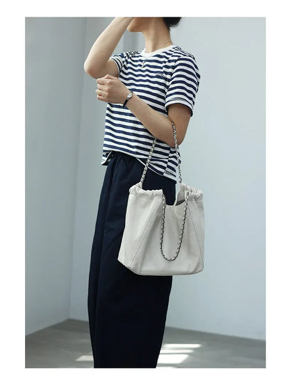 Women Genuine Leather Luxury Chain Single Shoulder Bags Large Capacity Soft Handbag Suitable For Working And Travling