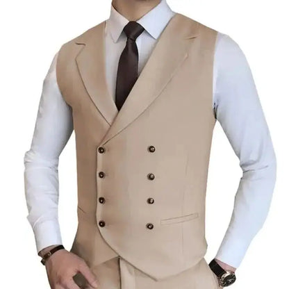 Men Vest Champagne Solid Double Button Waistcoat For Wedding Birthday Banquet Party Work Business Casual Men Suit Vest