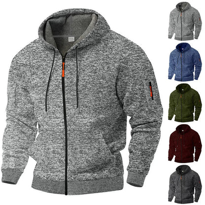 Heavy fleece men's jacket winter retro tooling pocket hooded zipper sports sweater men