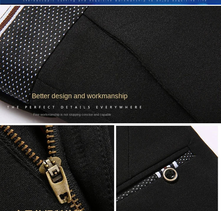 High Stretch Men's Dress Pants High Waist Elastic Formal Suit Pants Office Business Classic Casual Trousers Slim Fit Black Blue