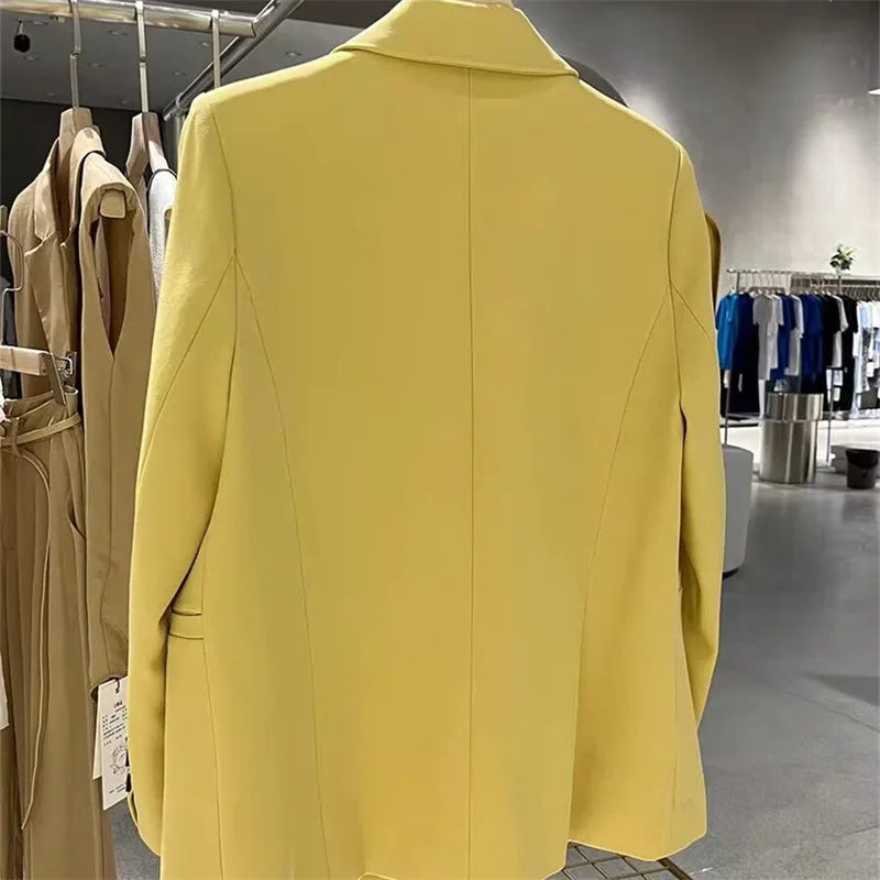 Yellow Casual Women's Small Suit Jacket Trendy  Design Spring Autumn New Korean Style Long Sleeve Fashion Top