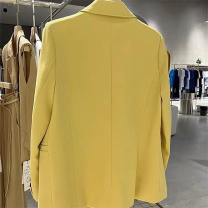 Yellow Casual Women's Small Suit Jacket Trendy  Design Spring Autumn New Korean Style Long Sleeve Fashion Top