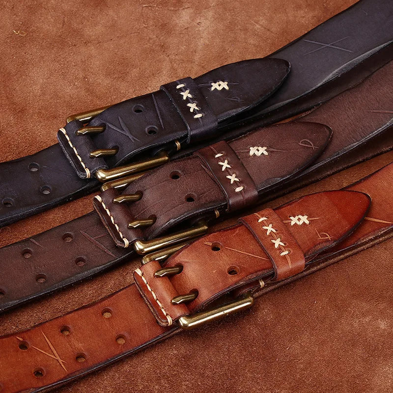 3.8CM Retro Real Genuine Leather Belt Brass Buckle Luxury Designer Belts Men Pure Cowskin Strap Male Cowboy Jeans Belt for Man
