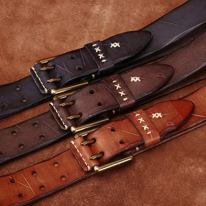 3.8CM Retro Real Genuine Leather Belt Brass Buckle Luxury Designer Belts Men Pure Cowskin Strap Male Cowboy Jeans Belt for Man