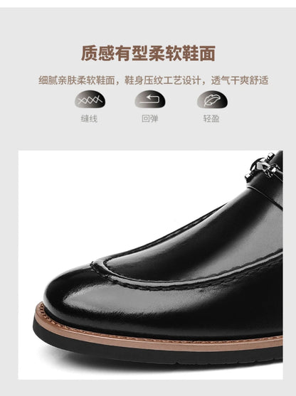 Mens Brown Burnished Genuine Leather Horsebit Loafers Slip On Formal Business Office Wedding Groom Daily Wear Shoes Simple New