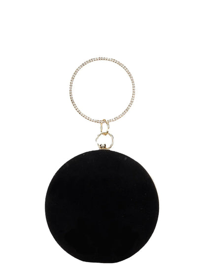 Women Velvet Evening Bag Party Metal Crystal Round Clutches Evening Bags Wedding Bag Bridal Shoulder Handbag Clutch Purse