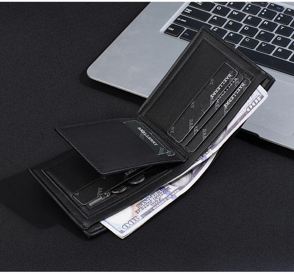 Men's RFID Blocking Wallet Short Bifold, Premium Anti-Skimming Leather Card Holder with Zippered Coin Pocket, Secure M