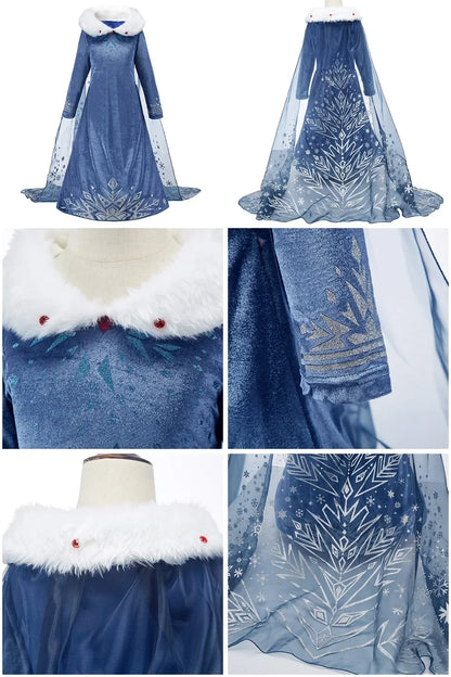 2026 Kid Elsa Anna Costume Girl Birthday Floral Dress Children Snow Queen Performance Fantasy Princess Evening Halloween Costume