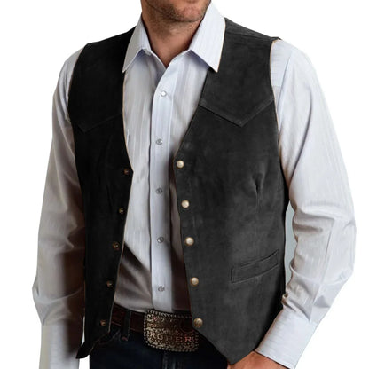 Men Vest Gold Suede Leather Gentleman Business Waistcoat Vintage Western Cowboy Regular Slim Business Banquet Men Suit Vest