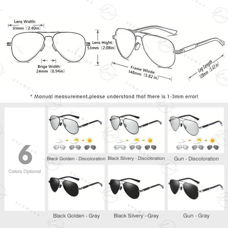 Brand Design Aviation Sunglasses Polarized Man Photochromic UV400 Glasses Woman Anti-glare Driving Goggles zonnebril heren