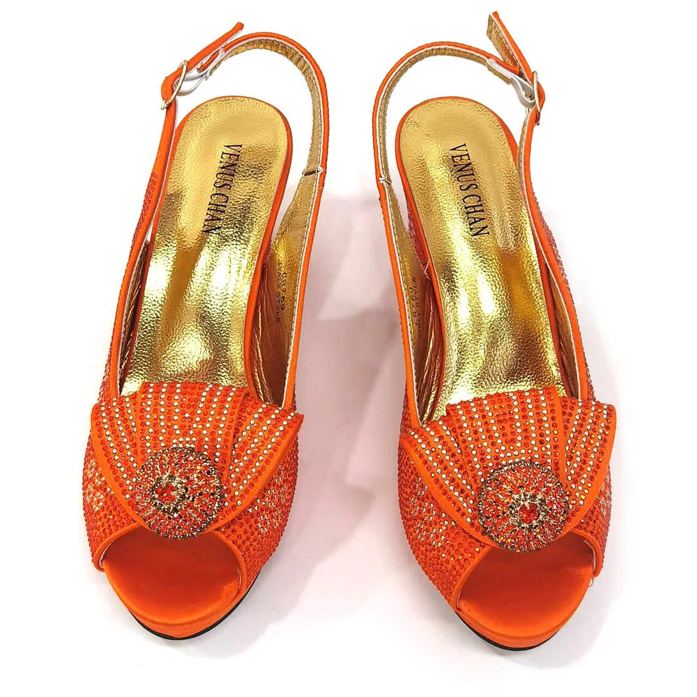 2024 Italian Design Girly Style Golden Color Wedding Shoes And Bag Full Diamond Decoration Metal Closure Bags