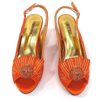 2024 Italian Design Girly Style Golden Color Wedding Shoes And Bag Full Diamond Decoration Metal Closure Bags