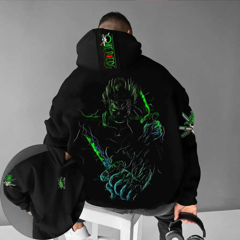 ONE PIECE Men's Hoodie Sweater Roronoa Zoro Japanese Anime Summer Autumn Boys Children's Long Sleeve Pullover Parent-Child Wear