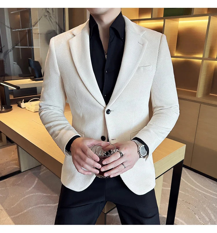 Autumn Winter Fashion Seaweed Pattern Suit Jacket High Quality Luxury Slim Fit Casual Men's Blazers Coats Social Prom Tuxedo