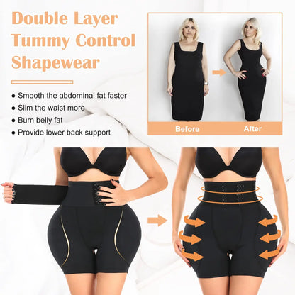 Women Hip Padded Shorts High Waist With Hook Tummy Control Panties Sexy Fake Ass Butt Lifter Booty Enhancer Big Buttocks Brief