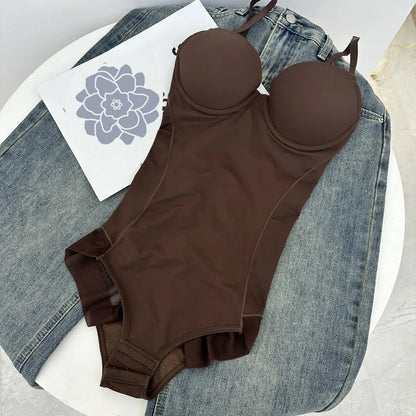 Thin Shapewear Bodysuit with Built in Bra Tummy Control Postpartum Slimming Underwear