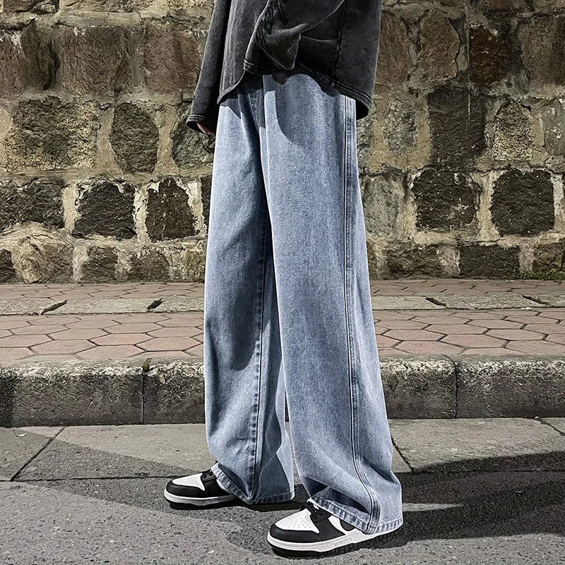 2026  Men's Jeans Korean Version Student Casual Pants High Street Straight Loose Wide Leg Jeans Black Grey  Blue Baggy Jeans