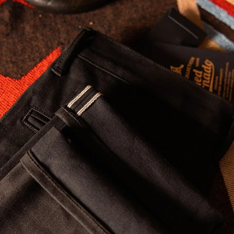 Black Men's Jeans Relaxed Fit 14.5oz Selvedge Denim Officer Trousers