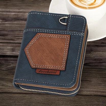 New European American Business Men's Patchwork Bifold Wallet Minimalist Foldable Zipper Slim Dollar Coin Purse