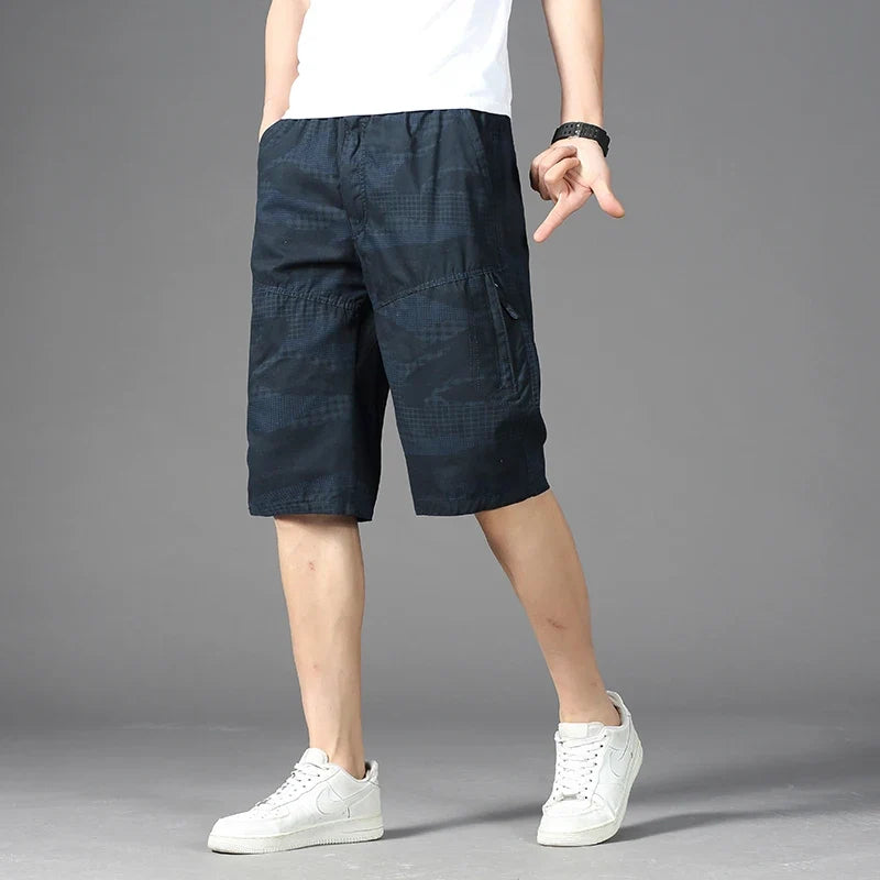 Men Cargo Shorts Zipper Pocket Loose Casual Big Size Shorts Big and Tall Cotton Knee Shorts