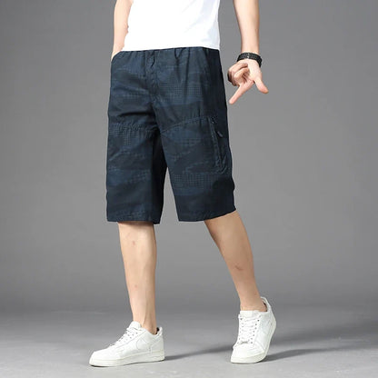 Men Cargo Shorts Zipper Pocket Loose Casual Big Size Shorts Big and Tall Cotton Knee Shorts